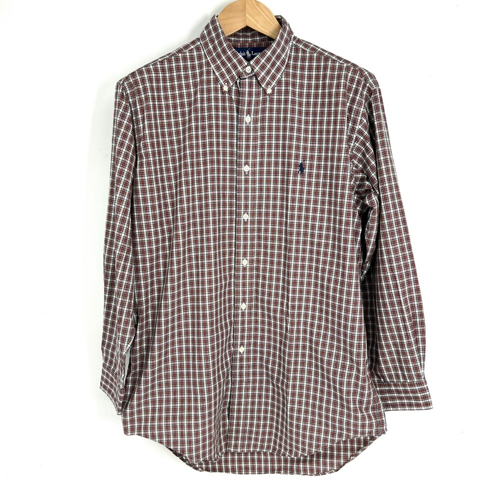 Ralph Lauren Yarmouth Mens‎ 15.5 32/33 Tartan Plaid Button Down Shirt Red Cotton